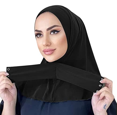 Suillty Fashion Muslim Hijab for Women Instant Snap Fastener Hijab Inner Cap Full Cover Head Wraps Scarf Islam Turban Caps - color: Black