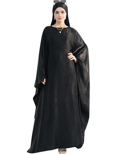 Luxury Dubai Style Abaya and Hijab Set, Breathable Modest Prayer Dress with Belt Loose Fit Muslim Robe - color: Midnight Onyx, size: Medium(1)