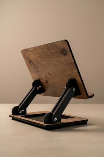 Adjustable Height Wooden Rehal Book Reading Stand for Quran Tablet Laptop - Solid Wood Construction with 4-Level Tilt and Height Adjustment - Ergonomic Design for Comfortable Study and Work - Brown -