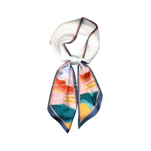 Silk Feeling Head Scarf Fashion Satin Hair Scarf Square Long Scarves for Women Gifts - color: 02 Sun Declined Westward /5.12 X 59 Inch