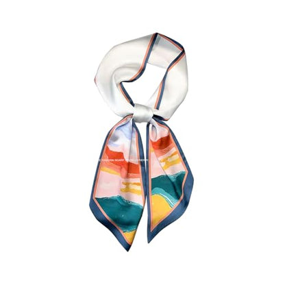 Silk Feeling Head Scarf Fashion Satin Hair Scarf Square Long Scarves for Women Gifts - color: 02 Sun Declined Westward /5.12 X 59 Inch