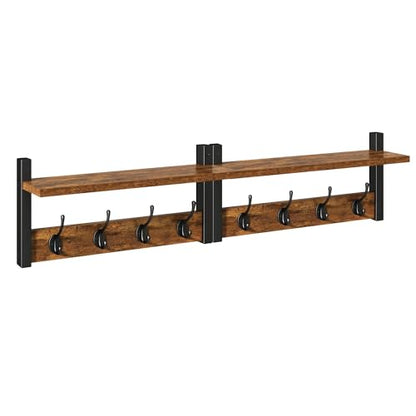 YMYNY Coat Rack Shelf Wall Mounted, Coat Hooks Set of 2, Entryway Coat Hanger with 8 Hooks, 31.5" Wall Floating Shelf with Hat Rack, for Kitchen, Bedroom, Bathroom, Rustic Brown UHWS001H-2 - color: Rustic Brown, size: 31.5"-2 pack