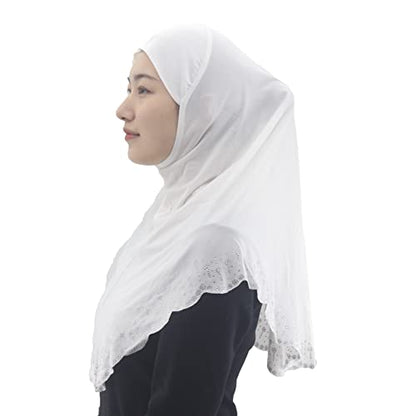 Instant Hijab Scarf for Women Muslim Women Clothing Headscarf for Girls with Czech Rhinestone - color: White-wavy Edge