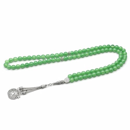 Amazing Gemstone Green Aventurine Tasbeeh with Moon and Star Charm - Certified Crystal Muslim Prayer Beads Natural Gemstone Tasbih Gift for Ramadan Dhikr and Daily Namaz (S) - color: Green Aventurine
