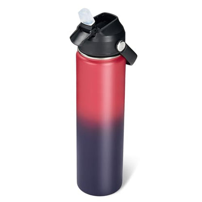 Fijinhom 24oz Insulated Stainless Steel Water Bottle, Wide Mouth Double Wall Vacuum, Silicone Straw, Sweat & Leak Proof, BPA Free Insulated Water Flask for Travel, Keep Cold 24h Hot 12h, Red - color: Red, size: 24 Ounces