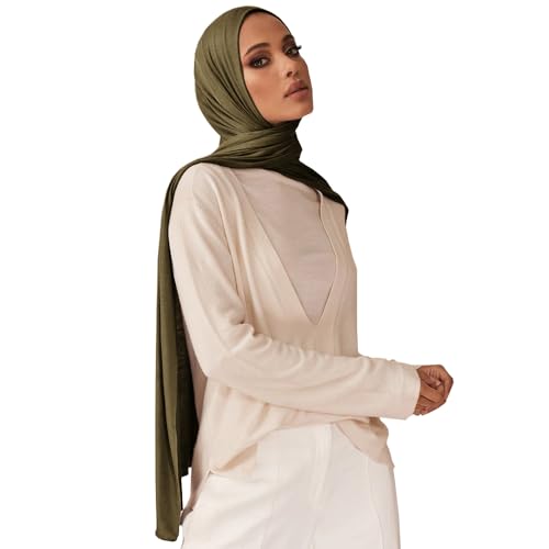 Soft Hijab Scarf for Muslim Women, 71" Long Head Wrap Shawl - color: Army Green