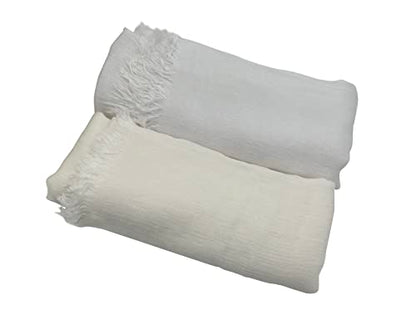 Txameru Hijab Scarf for Women - Muslim Rayon Crinkle With Fringe Edge - color: White