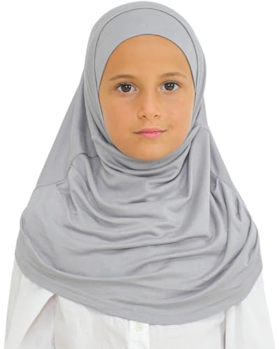Prien Easy To Wear Hijab For Girls, Muslim Scarf for Kids, Instant Hijabs For Women, Viscose Children Scarves For Ramadan Eid - color: Grey