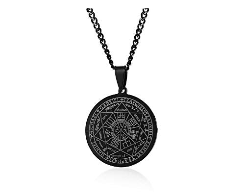 VNOX Seals of The Seven Archangels Pendant/Metatron’s Cub/Saint Michael Statement Necklace Talisman Pendant Amulet Jewelry - color: 1.Seals of The Seven Archangels-Black