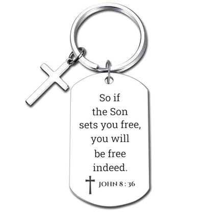 GiftYou Inspirational Scripture Metal Key Chains with Cross Pendant - Bible Verse Keychain Religious Gift for Christian - color: John 8:36