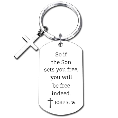 GiftYou Inspirational Scripture Metal Key Chains with Cross Pendant - Bible Verse Keychain Religious Gift for Christian - color: John 8:36