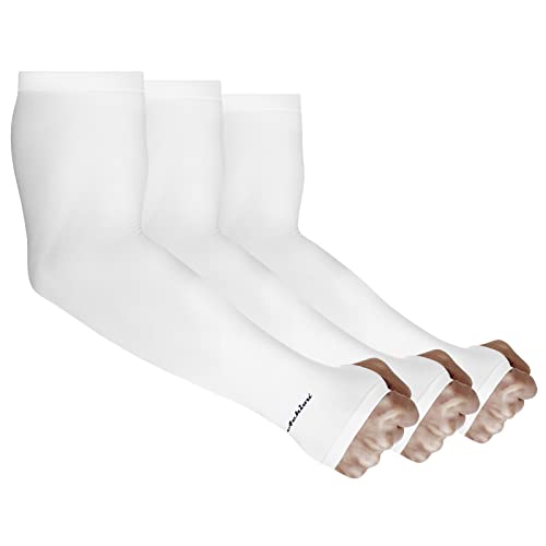 Achiou Arm Sleeves for Men Women, Sun Sleeves UV Protection Cooling Sports - color: 3 Pairs: White