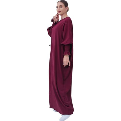Lenmipot Islamic Women Jilbab Abayas Muslim Abaya Dress for Women Middle East Kaftan Dubai Dress Eid Prayer Clothes - color: Wine