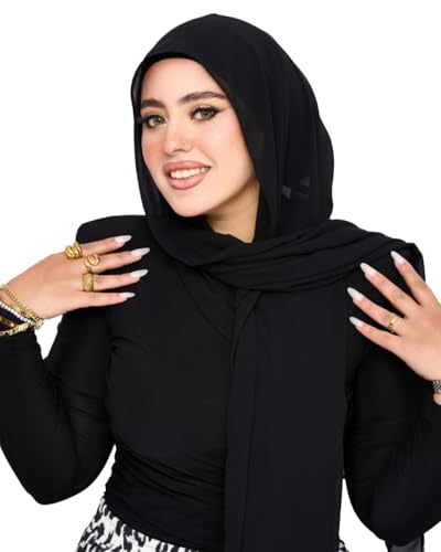 Instant Chiffon Hijab 3-in-1 with Built-in Magnets and Attached Match Undercap, Women Hijabs Set. - color: Black