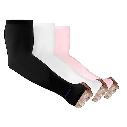 Achiou Arm Sleeves for Men Women, Sun Sleeves UV Protection Cooling Sports - color: 3 Pairs: Black,white,pink