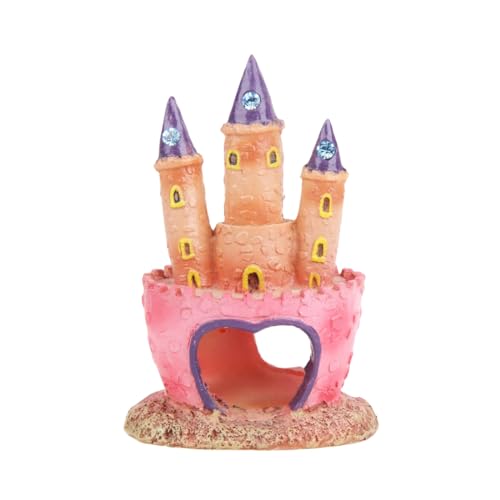 Cute Cartoon Aquarium Castle Decor, Pink Fairy Castle Ornament for Fish Tank, Small Fish Shrimp Hide Caves House Hideouts for Shrimp Crab Betta Cichlids Tank