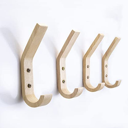 4 Pack Natural Wood Coat Hanger, Wall Hooks Mounted for Coats, Hats, Bags, Towels. - size: 4-Hook Pack