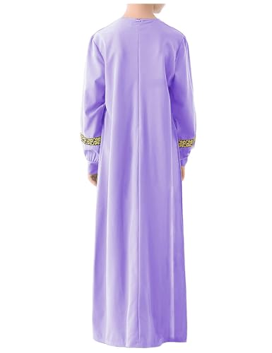 WSPLYSPJY Long Sleeve Abaya for Girls Muslim Islamic Dresses Kids Printed Maxi Prayer Clothes Robe - color: Light Purple, size: 13-14 Years