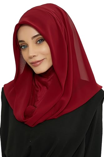Aisha's Design Pre-tied Cotton-Chiffon Scarf for Women Practical Veil Instant Scarf Hijab Stylish Design - color: Maroon