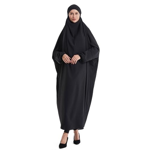 Lmdudan Muslim Women Islamic Full Cover Prayer Dress Long Sleeve Loose Abaya Hijab Outfit 2026 Ramadan Modest Prayer Clothes - color: Black, size: X-Large