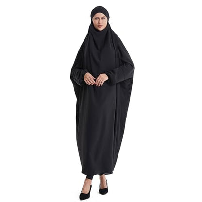 Lmdudan Muslim Women Islamic Full Cover Prayer Dress Long Sleeve Loose Abaya Hijab Outfit 2026 Ramadan Modest Prayer Clothes - color: Black, size: Large
