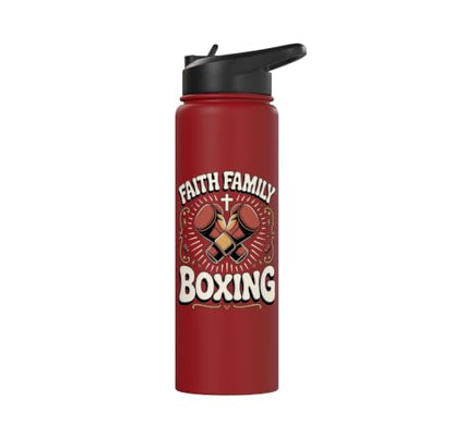 Faith Family Boxing Boxer Fighter Combat Sport Stainless Steel Insulated Water Bottle - color: Red