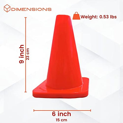 Versatyle Heavy Duty Agility Training Cones (2 in, 6 in, 9 in, 12 in, 28 in) for Sports, Kids Coaching, Multipurpose Field Marker Cones, Soccer, Basketball Drills, Bike, Motorcycle, Traffic Training - style: 9in, Orange