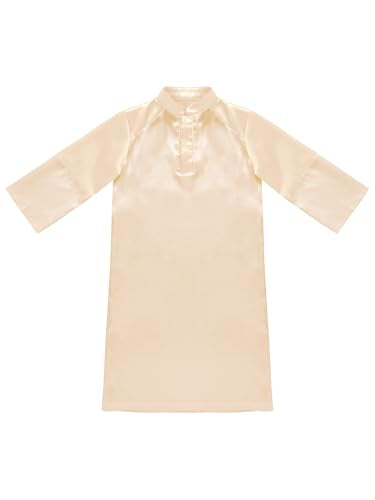 Hansber Arabic Prince Costume Baby Boys Muslim Islamic Kaftan Thobe Long Sleeve Robe for Halloween Party - color: Champagne, size: 4-5T
