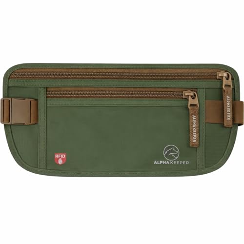 Alpha Keeper Money Belt for Travel Hidden Under Clothes – RFID Blocking Passport Holder & Slim Waist Wallet Pouch for Women & Men, Anti-Theft Travel Accessories - color: Rustic Olive