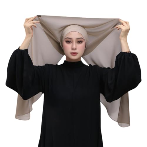 Instant Chiffon Hijab Set 3-in-1 Scarf with Built-in Magnets and Undercaps Head Wraps with Model Cap - color: Light Khaki