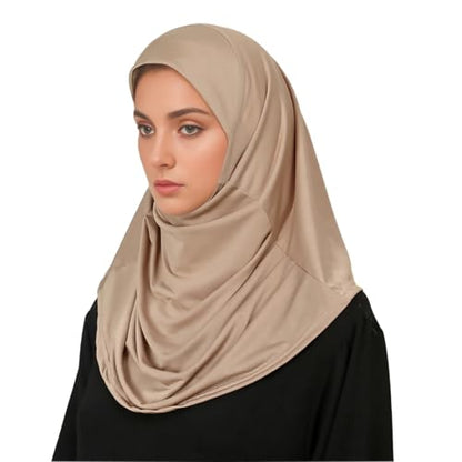 LMVERNA Ready To Wear Hijab for Women Muslim Instant Turban Soft Scarf for Prayer Long Hijabs - color: Khaki
