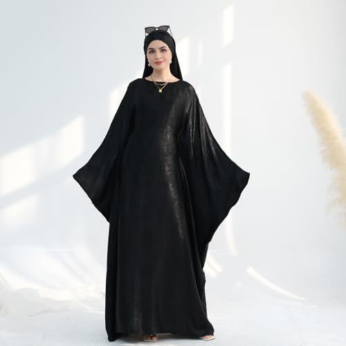 ODIZLI Abayas For Women Muslim Metallic Shiny Hijab Prayer Dress Arabic Kaftan Dubai Turkey Islamic Dress - color: Black, size: Size One