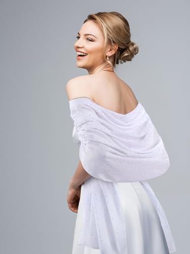Geyoga Hijab Scarf for Women Soft Chiffon Rhinestone Long Scarf Shawl Fashion Muslim Hijab Head Wrap Scarves - color: White