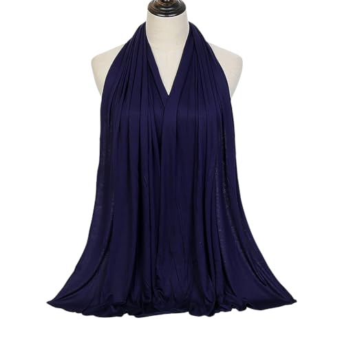 GSHLLO Long Soft Hijab Scarf Muslim Jersey Head Scarf Solid Color Hijab Modal Cotton Head Wrap Simple Headscarf Navy Blue - color: Navy Blue