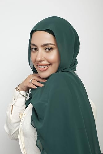 Instant Chiffon Hijab 3-in-1 with Built-in Magnets and Attached Match Undercap, Women Hijabs Set. - color: Emerald