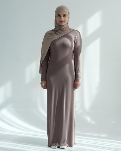 Modal Cotton Abaya Women Long Sleeve Prayer Dress Soft Stretch Islamic Clothes Elegant Robe For Eid, Ramadan, Umrah, Hajj - color: Taro, size: Medium-Large