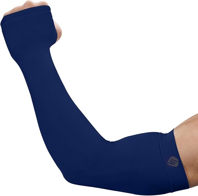 Arm Sleeves for Men Women UV Sun Protection Compression Arm Warmer Tattoo Cover Up, Sports Golf Cooling Sleeves - color: 1 Pair_navy Blue