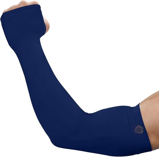 Arm Sleeves for Men Women UV Sun Protection Compression Arm Warmer Tattoo Cover Up, Sports Golf Cooling Sleeves - color: 1 Pair_navy Blue