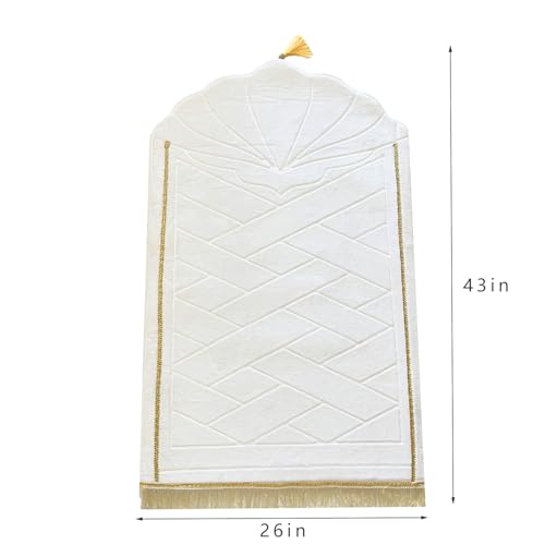 JE JOUE Prayer Rug Muslim Mat Islamic - Thickening Sponge Muslim Rug for Men Women Household Halal Prayer mat Eid Travel Ramadan（Milk White） - color: White