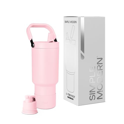 Simple Modern Tumbler with Handle, Water Jug | 30oz | Pink | Trek Pivot Insulated Stainless Steel Water Bottle | Interchangeable Straw & Chug Lid, Cupholder Friendly | Blush - color: -Blush, size: 30 Ounces