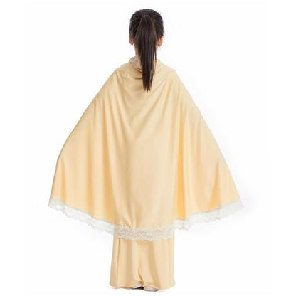 Girls Abaya Muslim Prayer Dress 2 Piece Maxi Sleeve Full Cover Lace Hijab Kaftan Tops Long Skirt Kids Soft Elastic - color: Light Yellow, size: 7-8 Years
