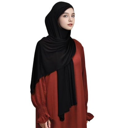 Pre-sewn Instant Hijab Non-slip Scarf for Women Modal Jersey Head Scarf Wrap for Women - color: Black