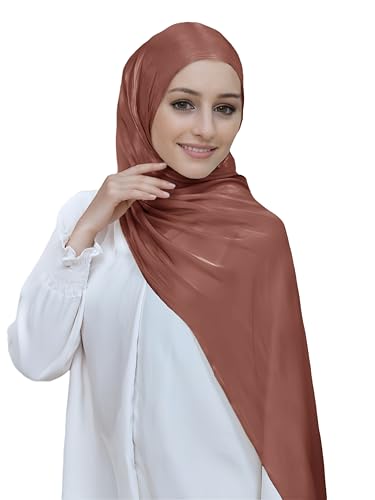 Lina & Lily Sheen Shimmer Women's Crepe Scarf Shawl Wrap Head Hijab Lightweight - color: Brick Red