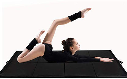 GOFLAME Gymnastics Mat Folding 4'x10'x2, Thick Exercise Mat with Carrying Handles, Gym Fitness Aerobics Mat for Yoga, Tumbling, Gymnastics, Martial Arts, Black