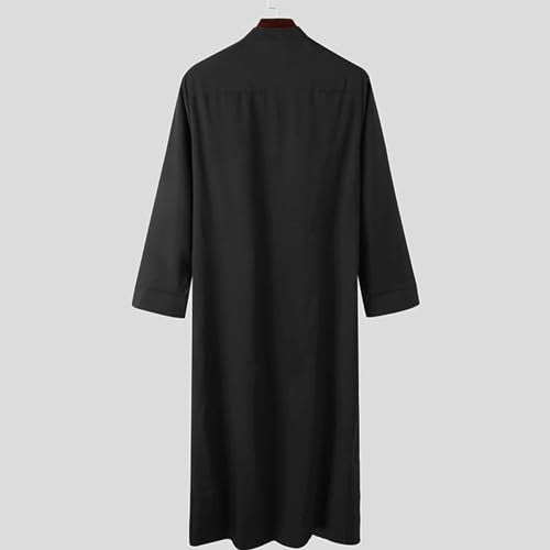 Men’s Muslim Islamic Thobe Robe Kaftan Long Sleeve Jubba Arabic Dubai Ethnic Prayer Gown with Pocket A19 - color: Black, size: XX-Large