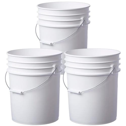 5 Gallon Food Grade Plastic Bucket, Open Head Pail with Handle, 12-3/8 in Diameter x 14-3/4 in Height (White, 1 Pack) - color: White, size: 1 Pack