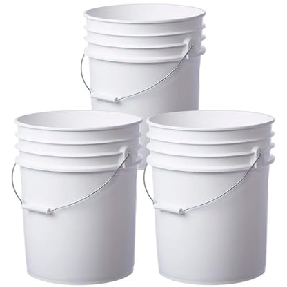 5 Gallon Food Grade Plastic Bucket, Open Head Pail with Handle, 12-3/8 in Diameter x 14-3/4 in Height (White, 1 Pack) - color: White, size: 1 Pack