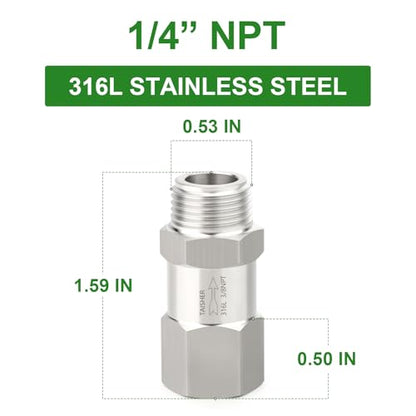 1PCS 316L Stainless Steel 1/4" NPT Male x 1/4" NPT Female Check Valve,Backflow Prevention,One Way Non-Return Check Valves - size: 1/4" (Fx M)NPT