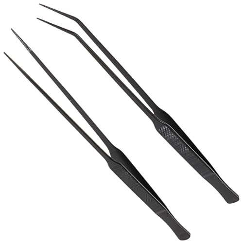 Long Tweezers for Aquascaping, 2 Pack 25cm / 9.8in Fine Tip 1mm – Tools for Aquarium Plants, Terrariums, Fish Tank & Reptile Feeding