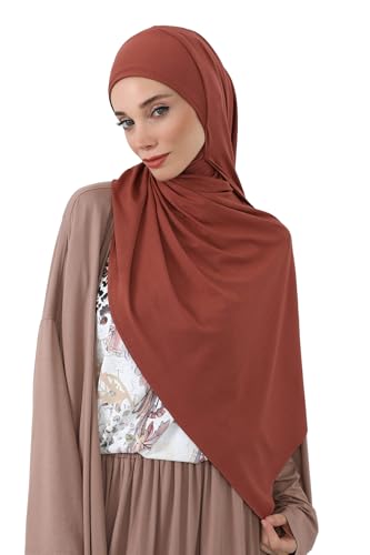 Aisha's Design Neck-Covering Practical Jersey Hijab with Built-In Ninja Bonnet - color: Cinnamon